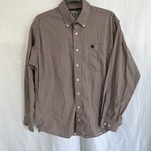 CINCH Shirt Western Men's Small‎ Khaki Geometric Cotton Long Sleeve Button-Down